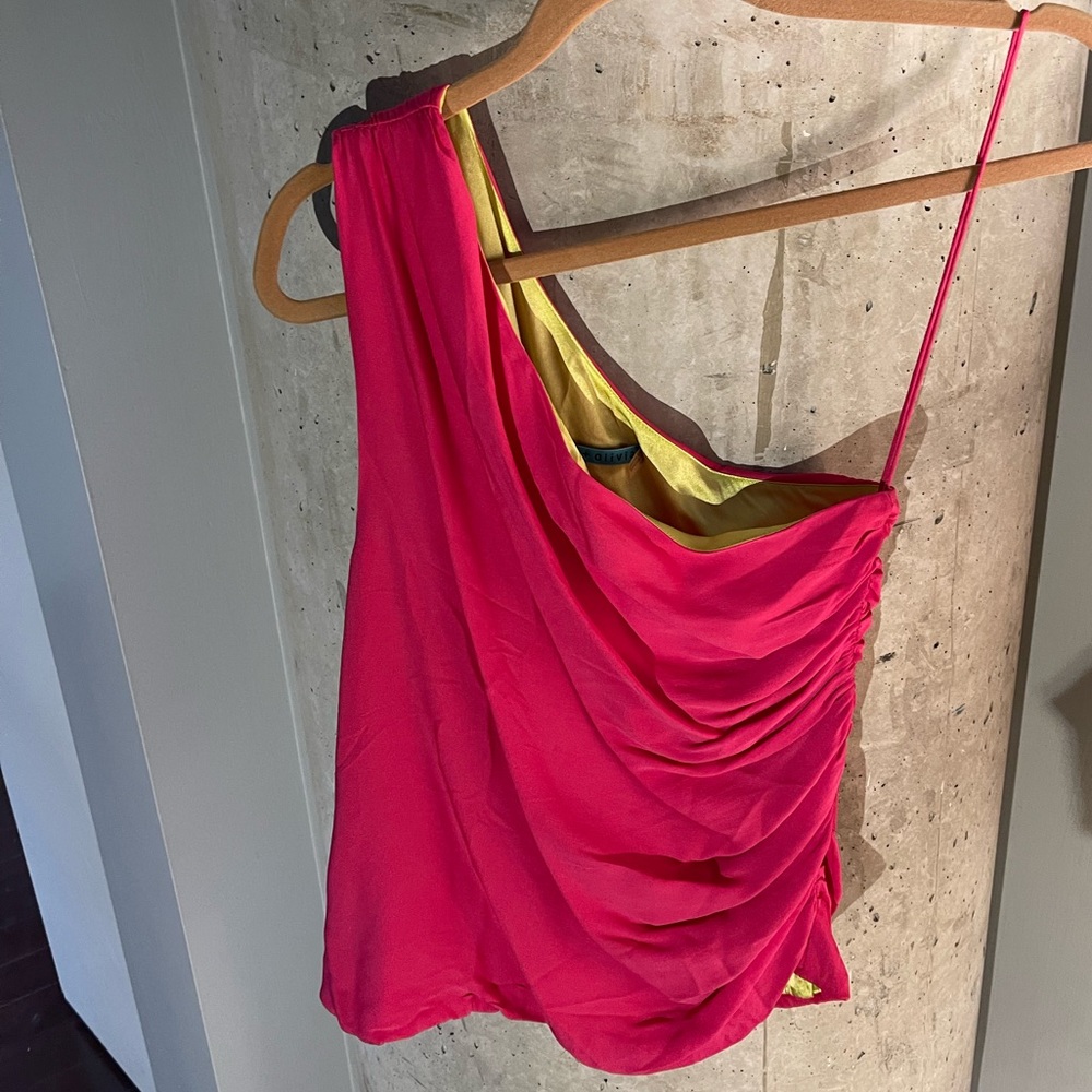 Alice and Olivia Pink Silk Satin One-Shoulder Top - Picture 9 of 10